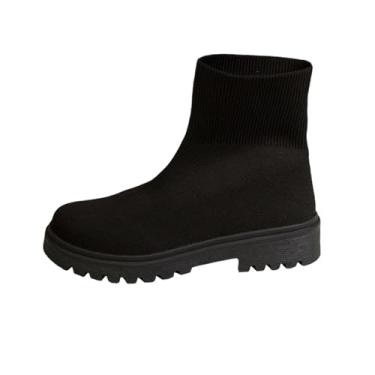 Imagem de Bota feminina casual primavera cor sólida emenda pontiaguda zíper salto baixo salto baixo botas curtas, Preto, 36