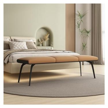 Imagem de Banco de couro moderno para quarto, banco estofado na extremidade da cama com assento acolchoado e pernas de metal, apoio para os pés moderno para sala de estar, sala de estar, quarto decorativo
