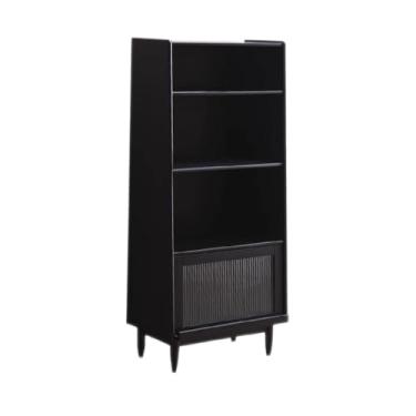 Imagem de Estante de armazenamento preta de várias camadas com pés, com porta de vidro interna de cabeça para baixo, material de estudo, prateleira organizadora de madeira para livros