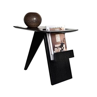 Imagem de KEG801302 Mesa lateral pequena mesa de centro para espaços pequenos, mesas de canto de madeira, sala de estar, mesa de canto fina com suporte de revistas, mesa de cabeceira, mesa de cabeceira pequena