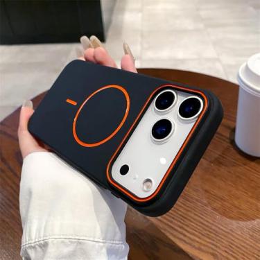 Imagem de Capa magnética para iPhone 17 Air 16e 16 15 14 13 12 11 Pro Max, fosca, lisa, resistente a impactos, em TPU macio, preta.