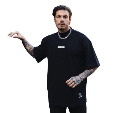 Imagem de Camiseta Oversized Gola Alta Borracha Streetwear Confortavel Masculina Preto-Masculino