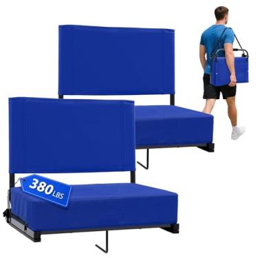 Imagem de Assentos de estádio com suporte para as costas, 2 peças de assento acolchoado portátil com alça de ombro - Cadeira larga com encosto e almofada para esportes e eventos ao ar livre