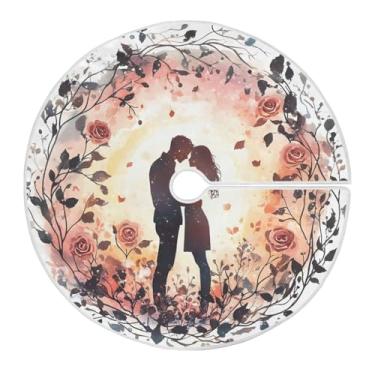 Imagem de Qilmy Saia de árvore de Natal para casal romântico dia dos namorados 120 cm, saia de camurça para árvore de Natal adequada para decoração de armário em ambientes internos e externos, festas