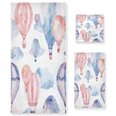 Imagem de xigua Balões de ar quente aquarela conjunto de toalhas de banheiro absorvente macio toalha de banho 3 peças toalha de mão toalhas decorativas para banheiro, academia, hotel, praia, piscina