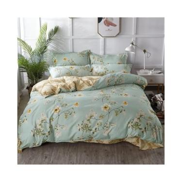 Imagem de x3anggyt5 Conjunto de capa de edredom floral botânico verde, 3 peças, capa de edredom de microfibra macia, estilo boho (solteiro 150 x 200 cm)