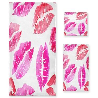 Imagem de xigua Conjunto de toalhas de banheiro de batom vermelho absorvente macio 3 peças toalha de banho toalha de mão toalhas decorativas para banheiro, academia, hotel, praia, piscina