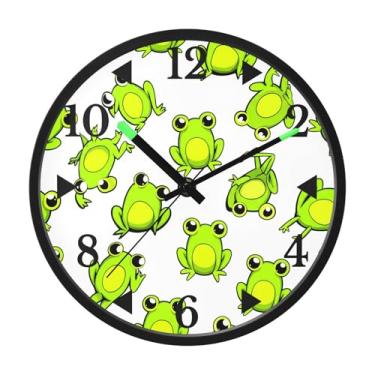 Imagem de STAYTOP Lindo relógio de parede de LED de sapo verde para quarto com brilho noturno, relógios de parede silenciosos de 30 cm para decoração de sala de estar, controle de som, relógio de parede moderno
