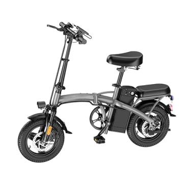 Imagem de Bicicleta elétrica dobrável clássica para adultos, bicicleta elétrica portátil de 14 polegadas com motor de 700 W de potência máxima e bateria removível. (Cinza)