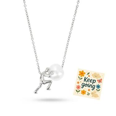 Imagem de Colar feminino de sísifo com pingente de ouro Keep Going com pérola mitologia grega joia inspiradora homem empurrando pedra presentes religiosos, Zinco, Sem Pedra Preciosa