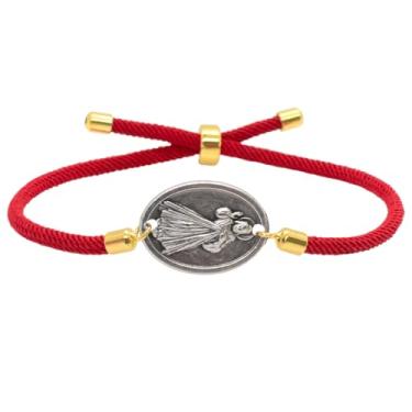 Imagem de Pulseira de medalha católica | Estilo de cordão ajustável | Joias religiosas devocionais para homens e mulheres | Ótimo presente para a primeira comunhão e confirmação, One Size, Metal, Sem Pedra