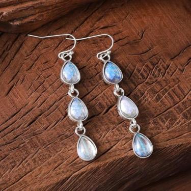 Imagem de Brincos pendentes banhados a prata vintage ocidental étnica lágrima pedra emenda brincos brincos retrô boêmio feminino joias presentes