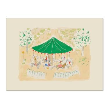 Imagem de Carrossel colorido arte de parede moderno bonito infantil pôster em tela tema francês impressão de berçário para quarto de criança moderna decoração de parede de apartamento 30,5 x 40,6 cm sem moldura