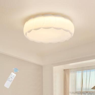 Imagem de Luminária de teto e lustre LED, 48W/58W, 3000K-6000K, dimerizável, estilo nórdico creme, luminária de embutir/semiembutir, Ø42/52cm, controle remoto, para sala de estar/quarto/escritório (br