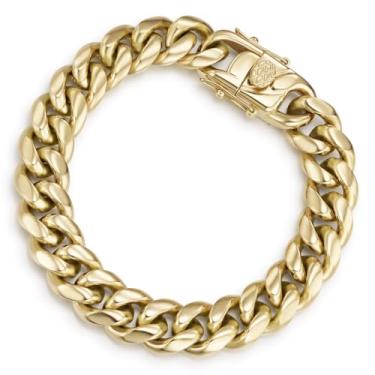 Imagem de CG&KYGG Pulseira masculina banhada a ouro 14K de 12 mm, 18 mm, corrente grossa de aço inoxidável 316L para mulheres, presente para aniversário e férias (pacote delicado, fecho duplo de segurança com