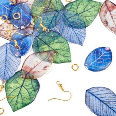 Imagem de Craftdady Pingentes coloridos em forma de folha de resina epóxi 16 peças, pingentes pendentes de folhas de árvore com anéis de salto, ganchos para joias, artesanato, brincos DIY