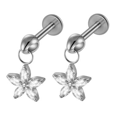 Imagem de 2 peças de pingente de coração e lua borboleta Labret Piercing G23 titânio zircão incrustado 16 g brincos tragus delicada cartilagem hélice concha lóbulo lábio monroe piercing joia (pingente de