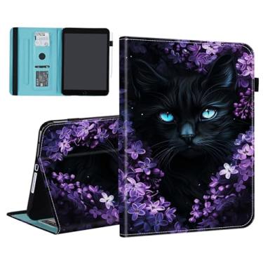 Imagem de BFUKVOU Capa para Samsung Galaxy Tab A11 / Tab A9 de 8,7 polegadas 2025/2023, compartimento para cartão, capa de couro PU TPU com suporte para caneta, hibernar automaticamente, gato de flor fofo