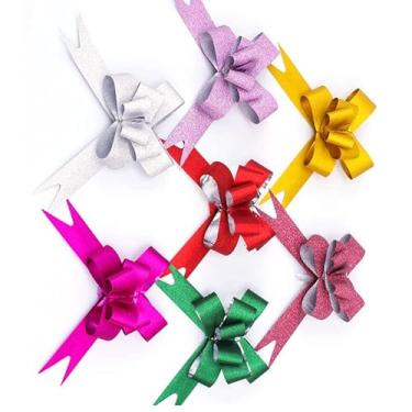 Imagem de Arcos de puxar, banhado a cores mistas brilhantes, artesanato requintado simétrico, com fita de lágrima, para decoração de festa de casamento em caixa de presente