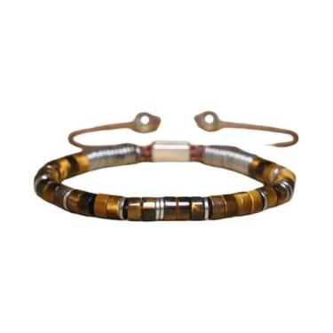 Imagem de Pulseira Boho Empilhável De Pedras: Kit Com Olho De Tigre, Lápis-Lazúl