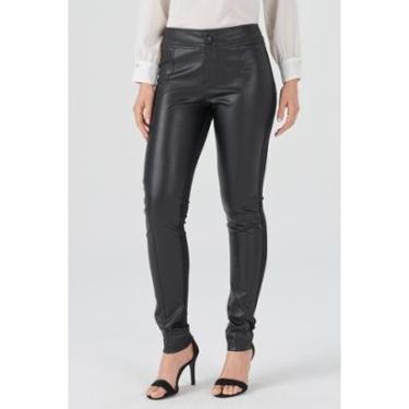 Imagem de Calça PKS Skinny Couro Sintético e Costas Malha Preta-M-Feminino