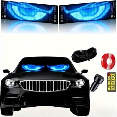 Imagem de Luz para carros, 38 x 10 cm (1 peça), sinal LED dinâmico de olhos grandes, para janelas de carros, SUVs, caminhões pequenos e médios, controle remoto e aplicativo, placa programável de animação com