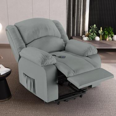 Imagem de Poltrona do Papai Reclinável Sala de Cinema Madrid Elevação Lift Elétrico PU Cinza  G23