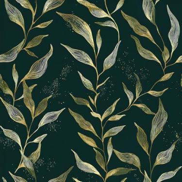 Imagem de VaryStyle Papel de parede verde e dourado natureza botânica papel de parede descascar e colar papel de parede floral verde escuro para armários impermeável vinil removível papel de parede para