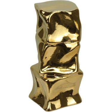 Imagem de Vaso Decorativo Enfiete Casa Aparador Amassado Home&co Cerâmica 23x11x11cm Dourado