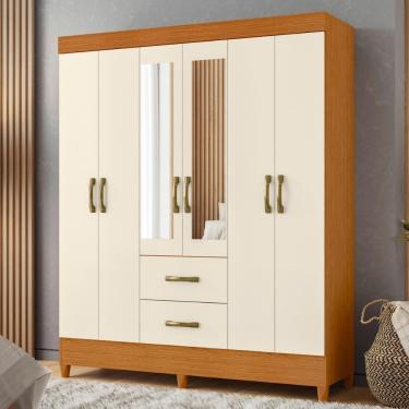 Imagem de Guarda Roupa 6 Portas Roma Com Espelho Cinamomo Off White