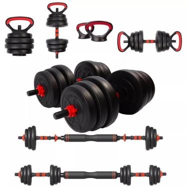 Imagem de Barra Anilha Halter Kettlebell Kit Musculação Completo - 30kg-Unissex