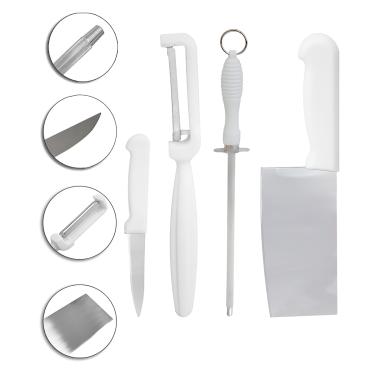 Imagem de Conjunto 4 Peças Chaira Descascador Cutelo Faca Aço