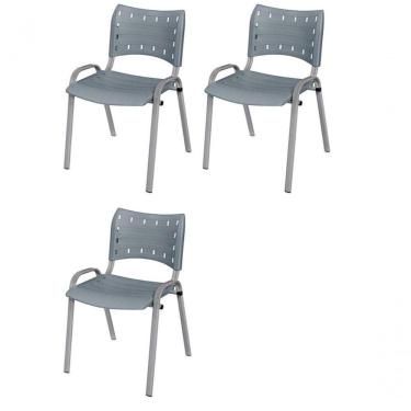 Imagem de Cadeira Iso Base Cinza Escola, Escritório Cinza - Kit 3 Un