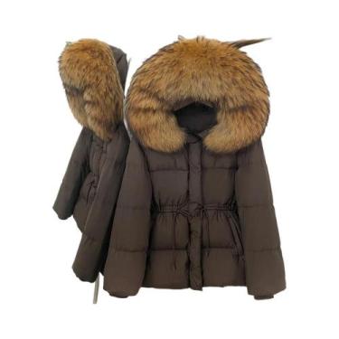 Imagem de Jaqueta Feminina Com Capuz De Pele De Raposa Real E Enchimento De Pena