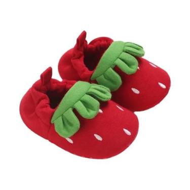 Imagem de Sapatinhos De Bebê Morango Fofos Com Sola Macia Antiderrapante Confort
