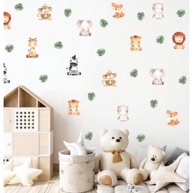 Imagem de adesivo de parede animais aquarela cute baby zebra girafa elefante dec