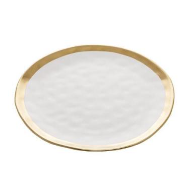 Imagem de Prato Raso de Porcelana Dubai Branco e Dourado 25,5cm - Wolff
