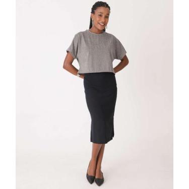 Imagem de Saia Midi Feminina Canelada Marisa-61074, Preto, P