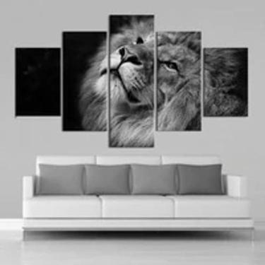 Imagem de Quadro Decorativo Mosaico 5 Peças Leão Preto E Branco Real