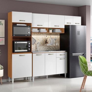 Imagem de Cozinha Compacta Atenas com Balcão 120cm com Pia e Cuba GhelPlus Cinamomo Branco Aramóveis