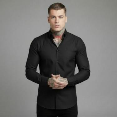 Imagem de Camisa Masculina Manga Longa Social Slim Fit - Volgue, Preto, GG