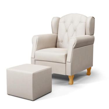 Imagem de Poltrona De Amamentação Pés Madeira E Puff Letícia Suede Bege - Phoenix