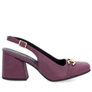 Imagem de Sapato Usaflex Slingback Salto Bloco Couro Roxo-Feminino