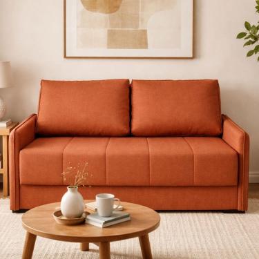 Imagem de Sofá-cama 154cm Retrátil Reclinável Linho Pés Madeira Isis Terracota