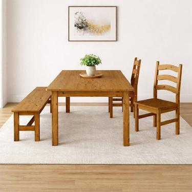 Imagem de Conjunto Sala de Jantar Mesa 180cm 2 Cadeiras e 1 Banco Madeira Maciça Ventimiglia Nogueira