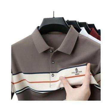 Imagem de Camisa Polo Masculina De Luxo Com Listras, Manga Curta, Moda De Verão,