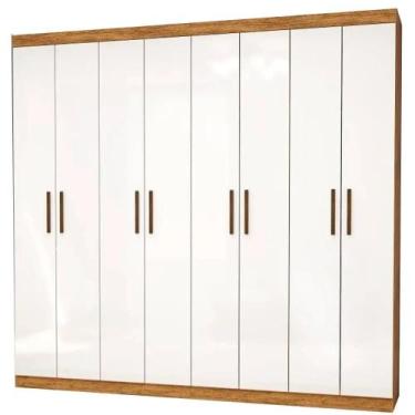 Imagem de Guarda Roupa Rubi Casal 8 Portas 4 Gavetas Carioca Cor Cinamomo Branco