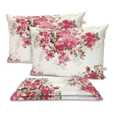 Imagem de Kit 4 Fronhas Envelope para Travesseiro Estampadas Algodão Pol Floral 