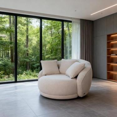 Imagem de Poltrona Ibiza Orgânica Em Bouclé Off-Whitt e material sintético Caram