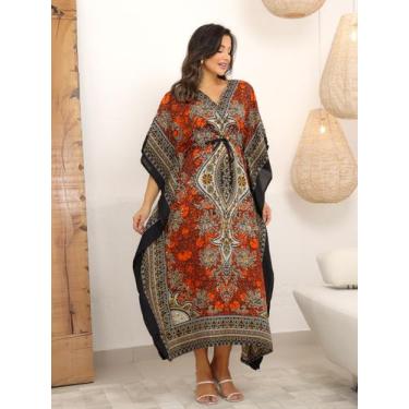 Imagem de Vestido Kaftan Indiano Longo Estampado Plus Size496 - Deeyaa Indiana, 